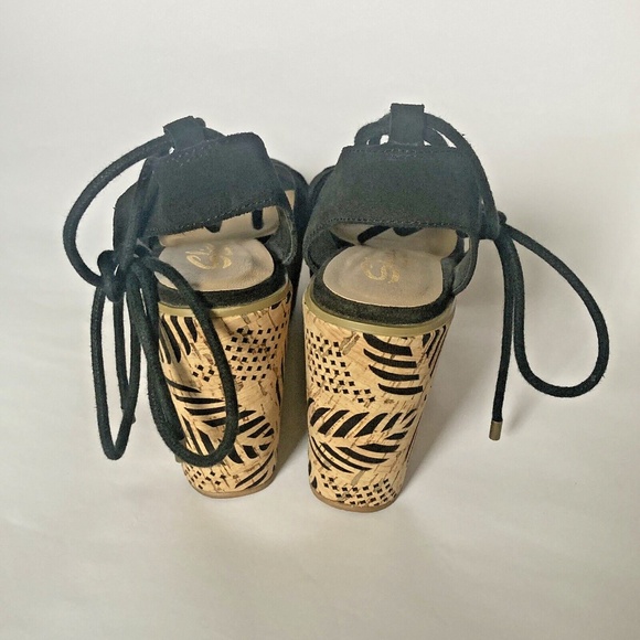 Sbicca Staycation Sandal Women Size 7 Black Leather Ankle Lace Up Platform Wedge - Picture 3 of 11